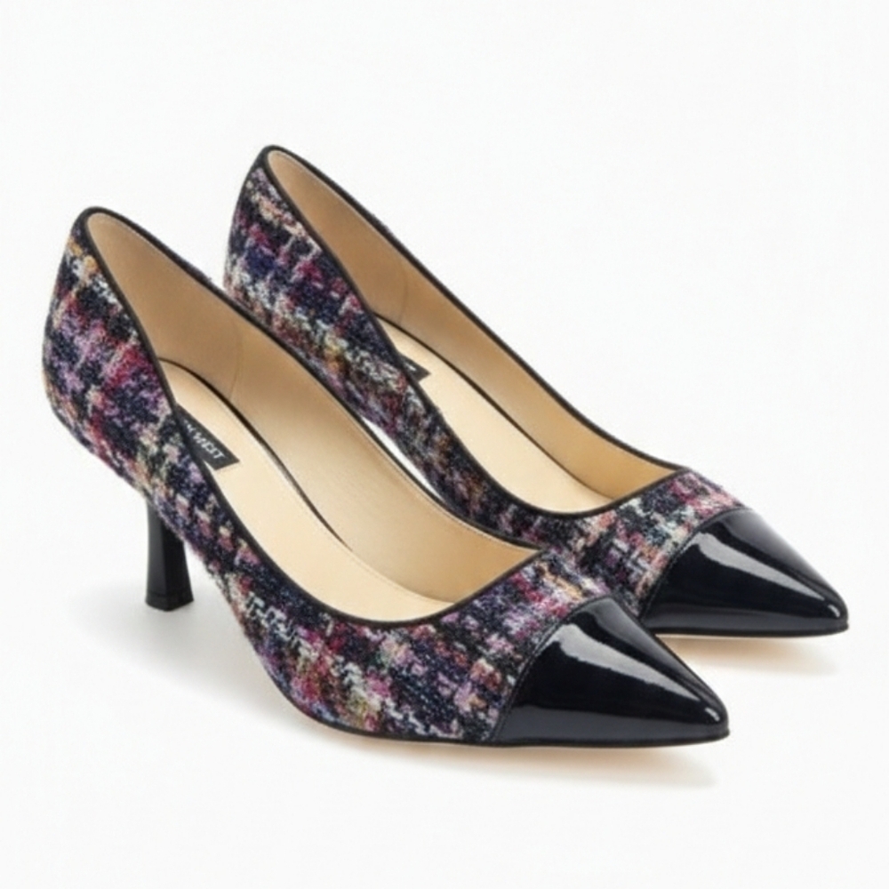 Nine West Stiletto Pointy Toe Pump Textile Size 9.5M Multicolor Plaited